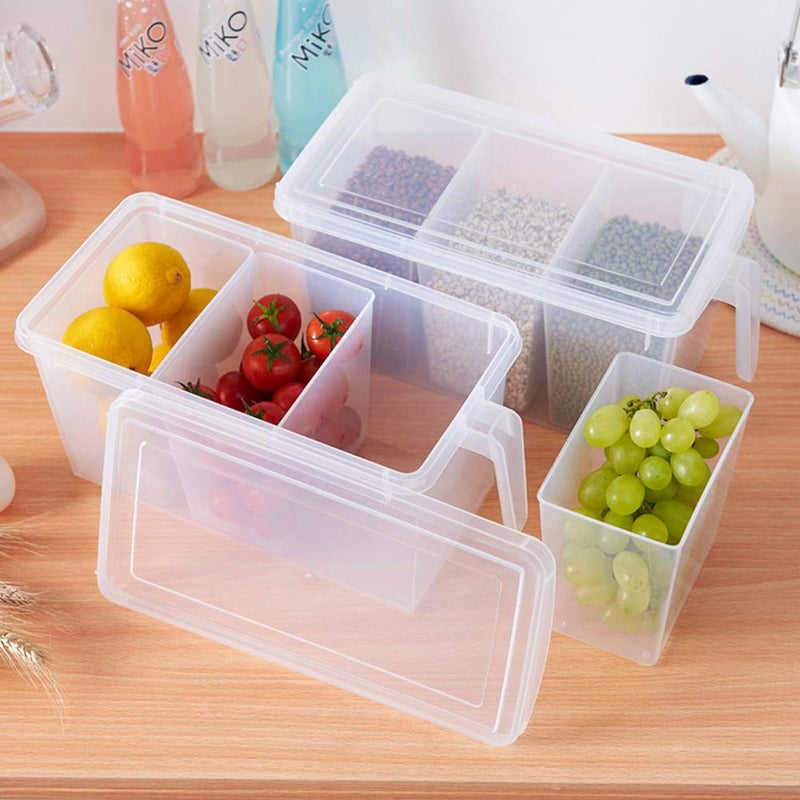 MineSign 2 Pack Plastic Divided Veggie Storage Containers with Lids and Handles for Fridge Storage Organizer Boxes for Refrigerator Produce Beans Fruits Organzation - Image 1